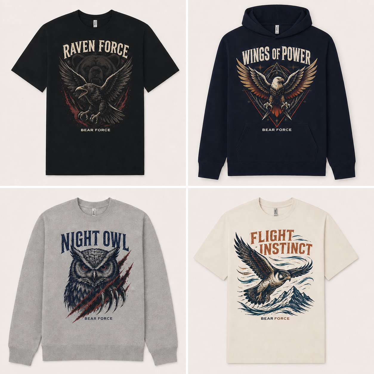 Four Bear Force Birds graphic garments