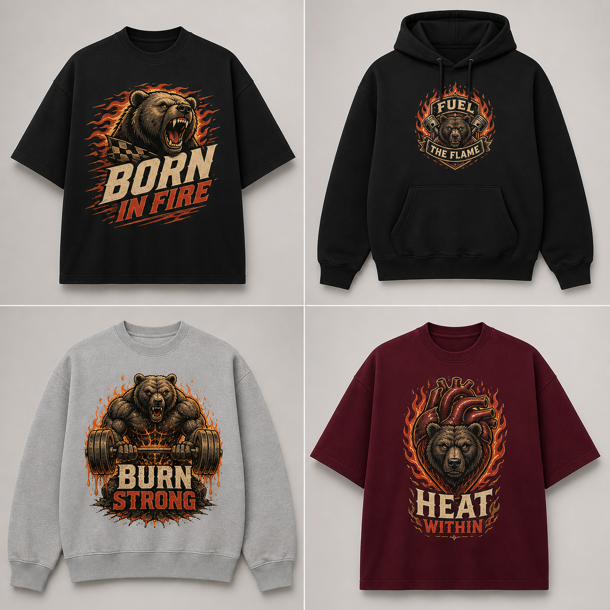 Four Bear Force Flames graphic garments