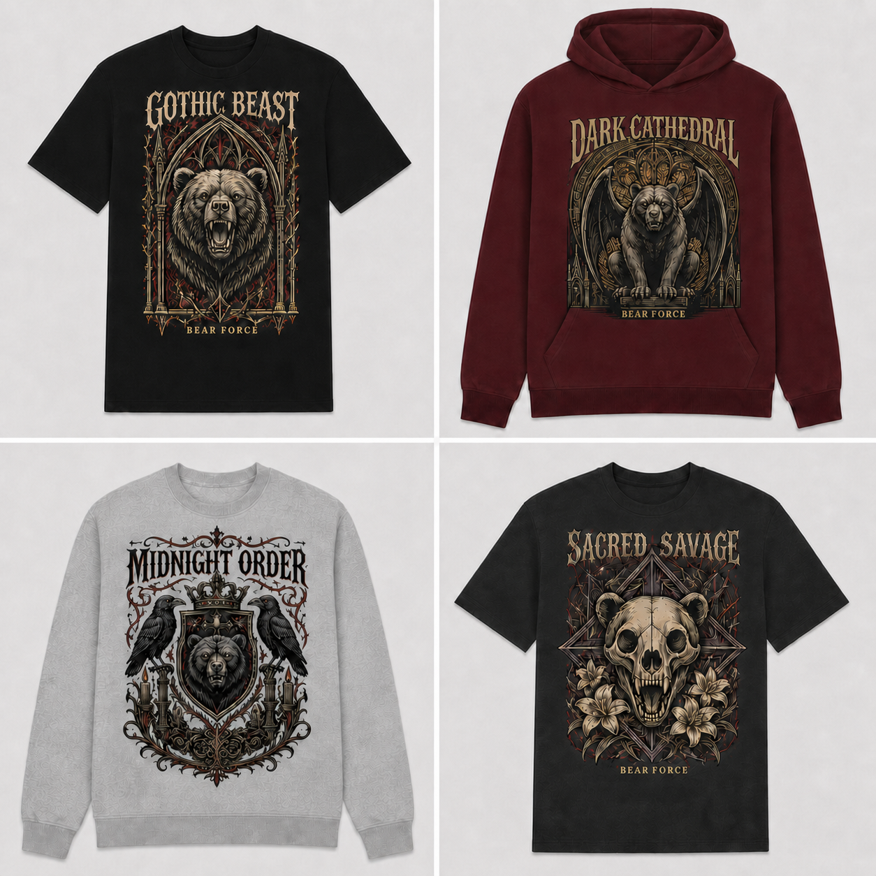 Four Bear Force Gothic graphic garments