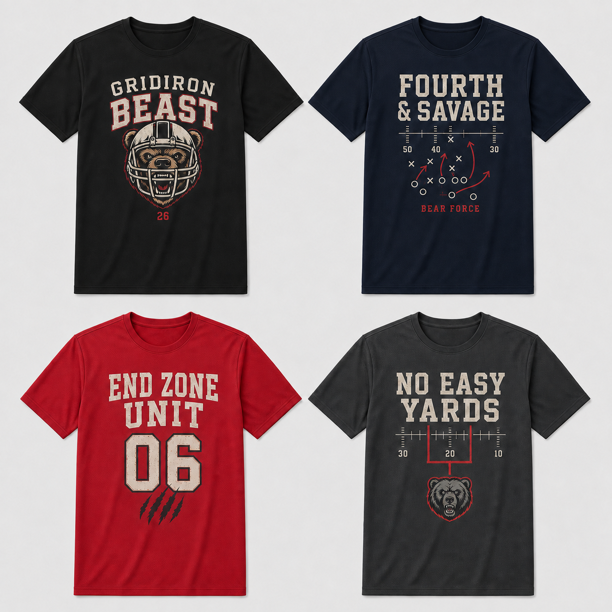 Four Bear Force C1100 technical tees with original American football inspired graphics